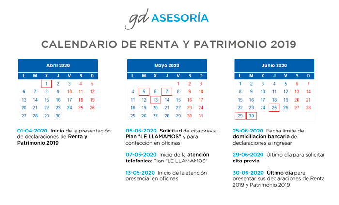 Calendario Renta 2019